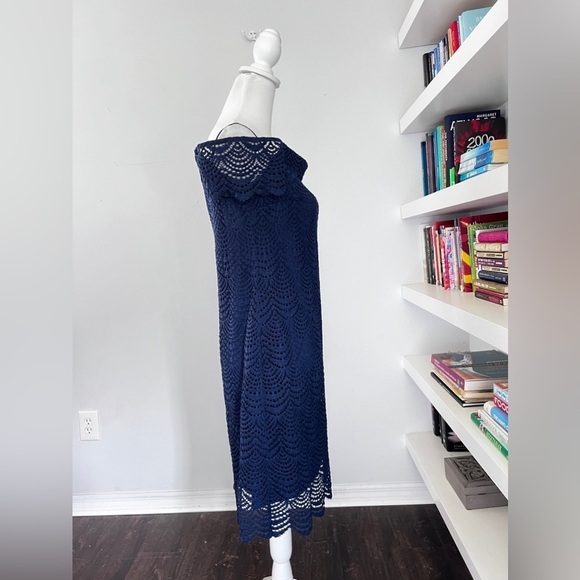 Lilly Pulitzer Jade Dress Sz L Navy Off Shoulder Lace Beach Resort Cocktail - Picture 9 of 15